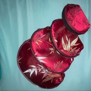 5 piece red print cosmetics bag set